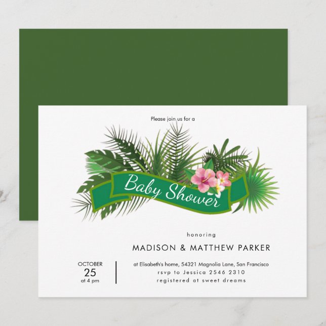 Greenery Pink Flowers Invitation (Front/Back)