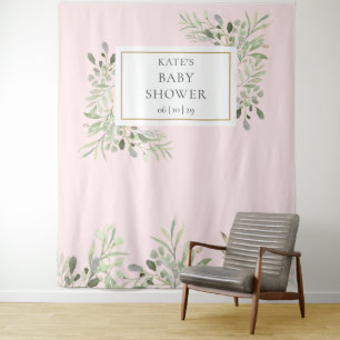 Greenery Pink Girl Baby Shower Photo Backdrop Tapestry