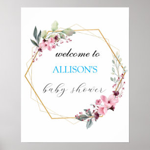 Greenery pink girl baby shower welcome sign