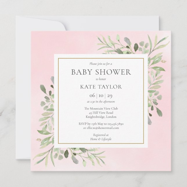Greenery Pink Gold Baby Girl Shower | Sprinkle Invitation (Front)