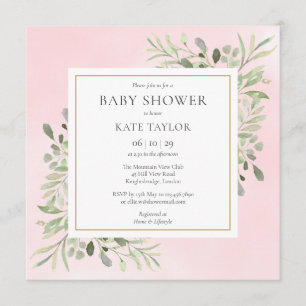Greenery Pink Gold Baby Girl Shower   Sprinkle Invitation