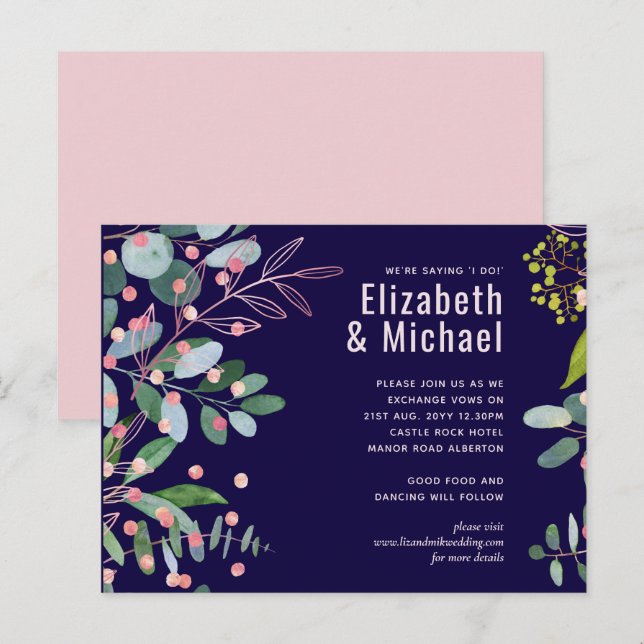 Greenery Pink Modern Wedding Invitation Postcard (Front/Back)