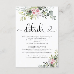 Greenery Pink Rose Wedding Enclosure Card