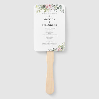 Greenery Pink Rose Wedding Program Hand Fan