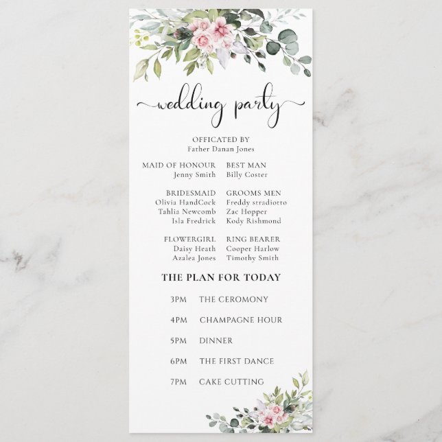 Greenery Pink Rose Wedding Program Programme (Back)