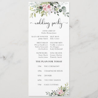 Greenery Pink Rose Wedding Program Programme