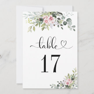 Greenery Pink Rose Wedding Table Numbers