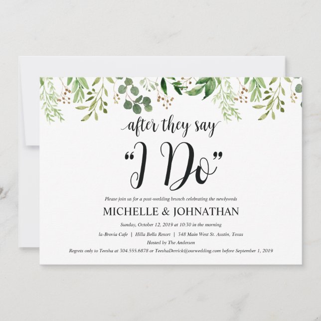 Greenery Post Wedding Brunch Invitation Card (Front)