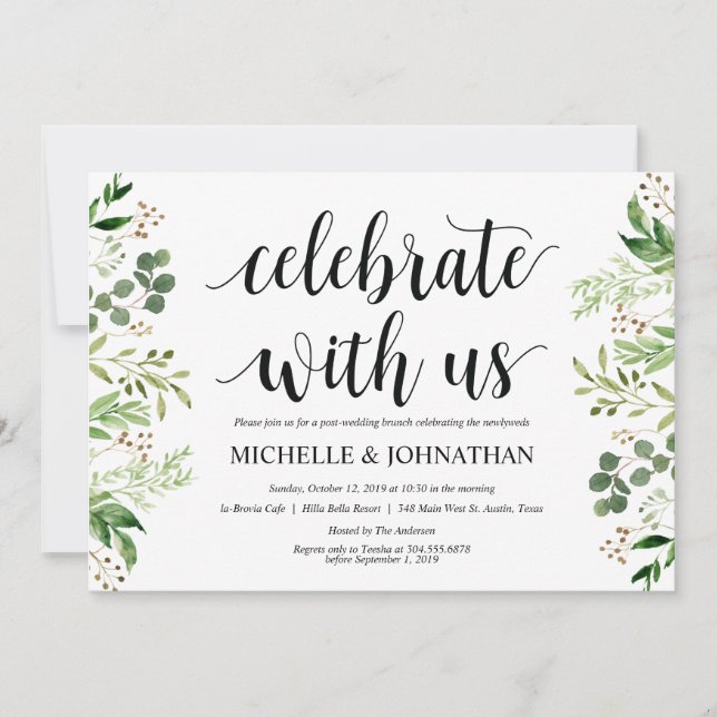 Greenery Post Wedding Brunch Invitation Card (Front)
