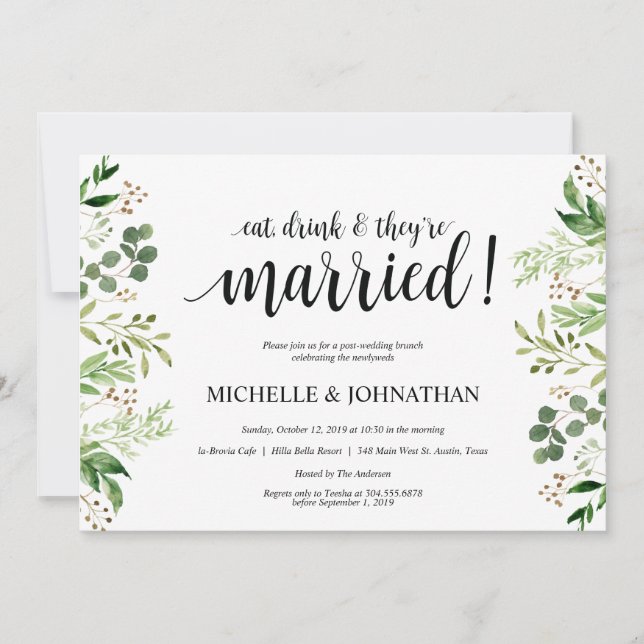 Greenery Post Wedding Brunch Invitation Card (Front)