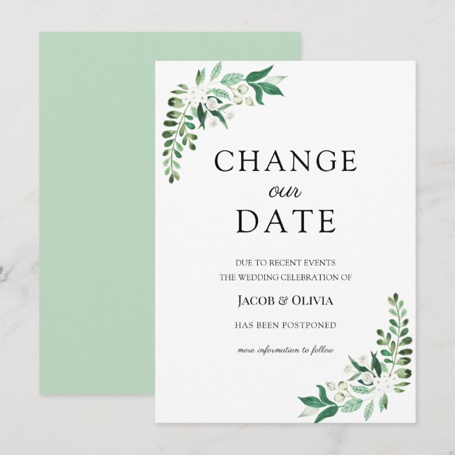 Greenery Postponed Wedding Announcement (Front/Back)