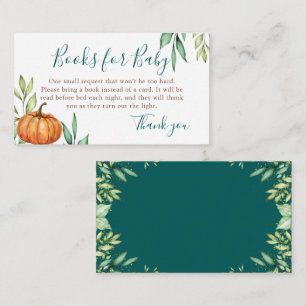 Greenery Pumpkin Autumn Baby Shower Books for Baby Enclosure Card