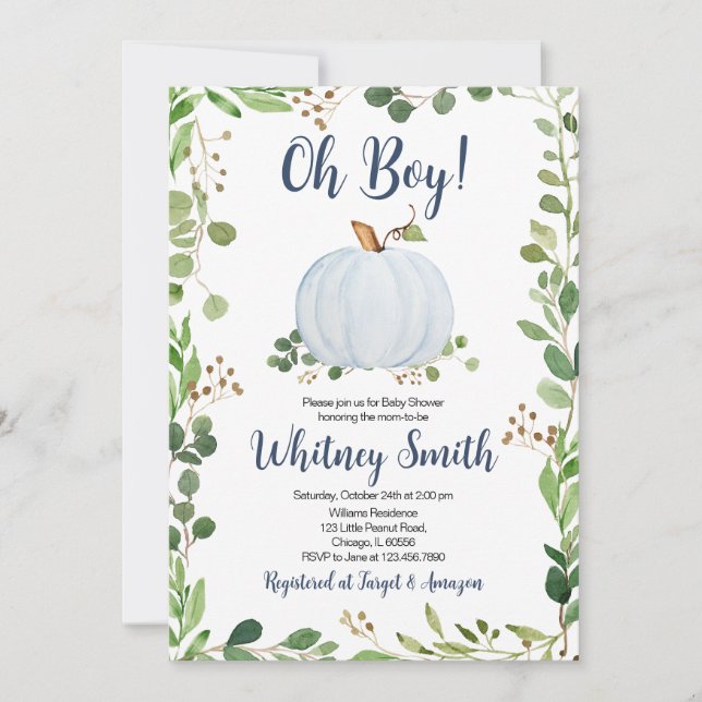 Greenery Pumpkin Baby Shower Invitation (Front)