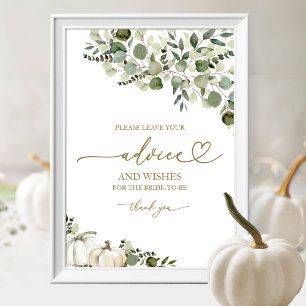 Greenery Pumpkin Bridal Shower Advice Card Sign