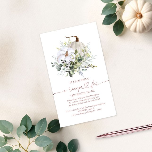 Greenery Pumpkin Bridal Shower Recipe Request Enclosure Card (Creator Uploaded)