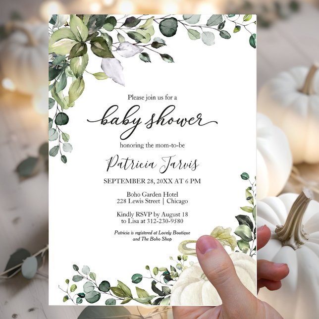 Greenery Pumpkin Budget Baby Shower Invitation (Creator Uploaded)