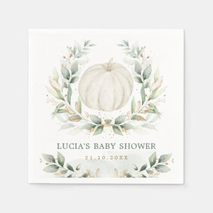 Greenery Pumpkin Fall Autumn Couples Baby Shower Napkin