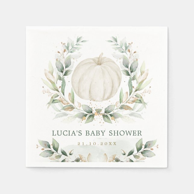 Greenery Pumpkin Fall Autumn Couples Baby Shower Napkin (Front)