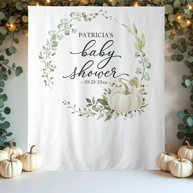 Greenery Pumpkin Fall Baby Shower Backdrop Tapestry (Creator Uploaded)