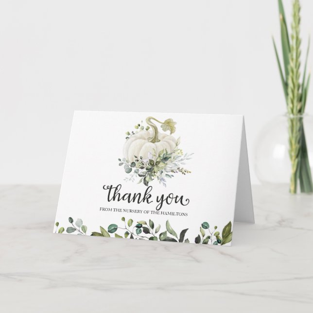 Greenery Pumpkin Fall Baby Shower Thank You Card (Front)