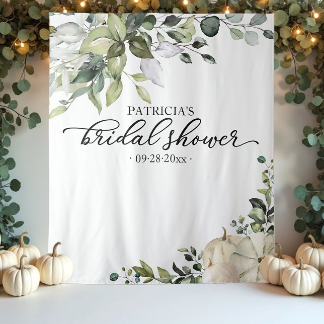 Greenery Pumpkin Fall Bridal Shower Backdrop Tapestry (Creator Uploaded)