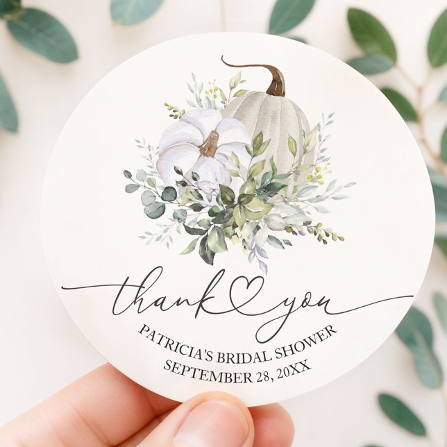 Greenery Pumpkin Fall Bridal Shower Favour Classic Round Sticker (Creator Uploaded)