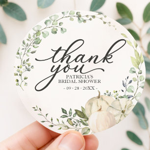 Greenery Pumpkin Fall Bridal Shower Favour Classic Round Sticker