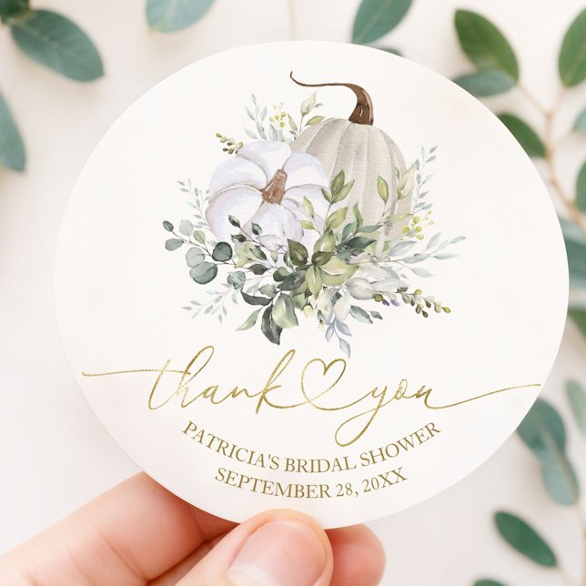 Greenery Pumpkin Fall Bridal Shower Favour Classic Round Sticker (Creator Uploaded)