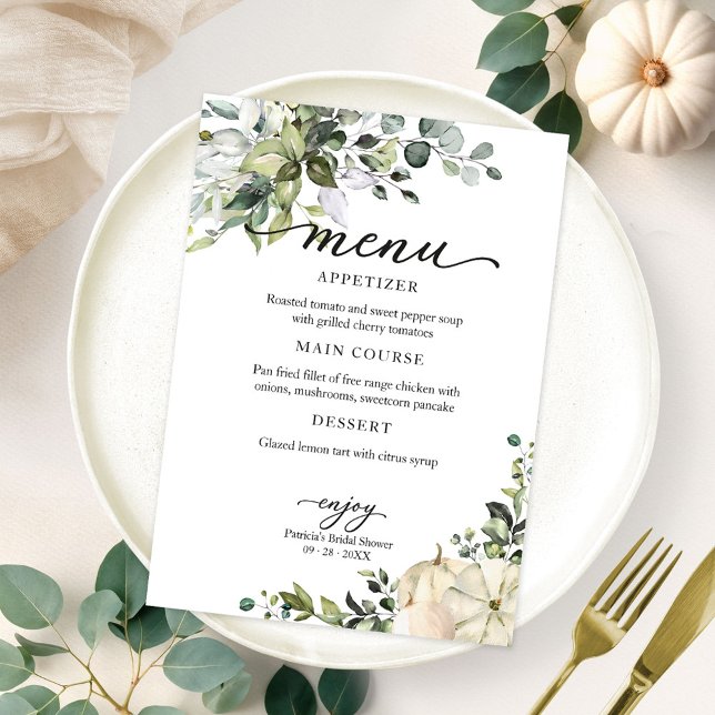 Greenery Pumpkin Fall Bridal Shower Menu For Plate Invitation (Creator Uploaded)