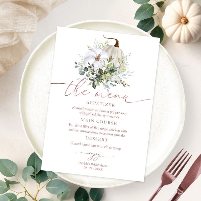 Greenery Pumpkin Fall Bridal Shower Menu For Plate Invitation (Creator Uploaded)