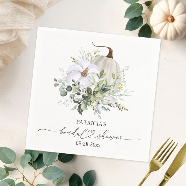 Greenery Pumpkin Fall Bridal Shower Napkin (Creator Uploaded)
