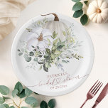 Greenery Pumpkin Fall Bridal Shower Paper Plate<br><div class="desc">Delicate watercolor greenery fall-themed bridal shower paper plate. Easy to personalise with your details. Please get in touch with me via chat if you have questions about the artwork or need customisation. PLEASE NOTE: For assistance on orders,  shipping,  product information,  etc.,  contact Zazzle Customer Care directly https://help.zazzle.com/hc/en-us/articles/221463567-How-Do-I-Contact-Zazzle-Customer-Support-.</div>