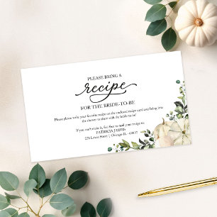 Greenery Pumpkin Fall Bridal Shower Recipe Request Enclosure Card