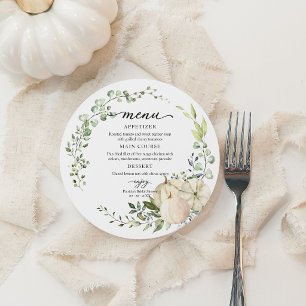 Greenery Pumpkin Fall Bridal Shower Round Menu Invitation