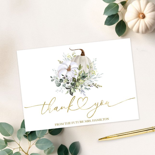 Greenery Pumpkin Fall Bridal Shower Thank You Card (Creator Uploaded)