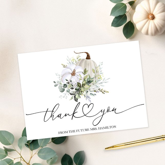 Greenery Pumpkin Fall Bridal Shower Thank You Invitation (Creator Uploaded)