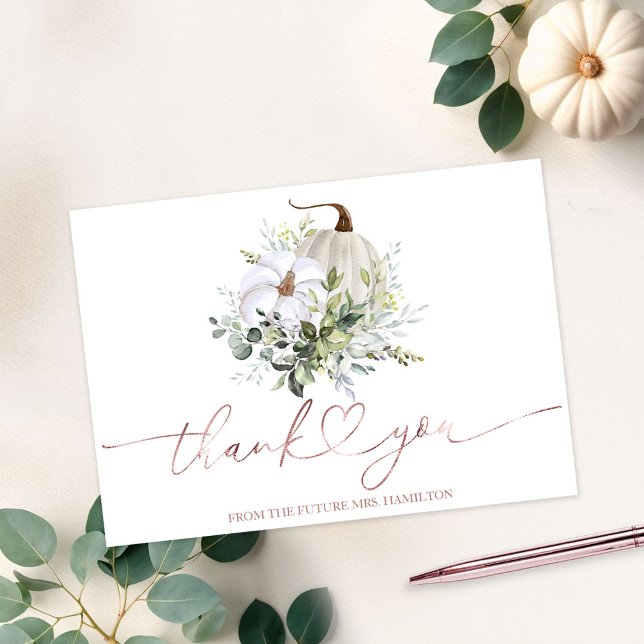 Greenery Pumpkin Fall Bridal Shower Thank You Invitation (Creator Uploaded)