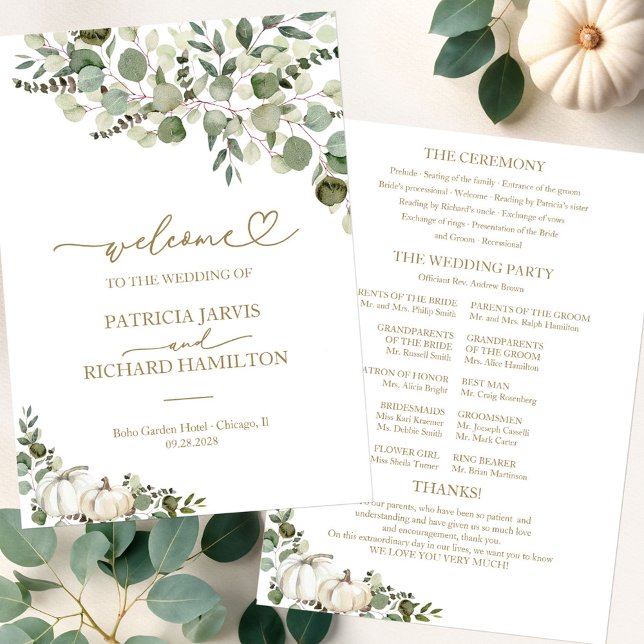 Greenery Pumpkin Fall Wedding Ceremony Program Invitation (Creator Uploaded)