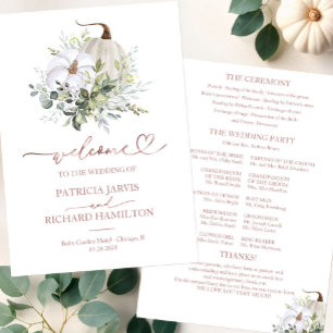 Greenery Pumpkin Fall Wedding Ceremony Program Invitation