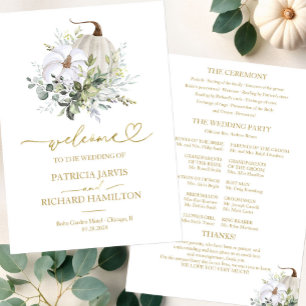 Greenery Pumpkin Fall Wedding Ceremony Program Invitation