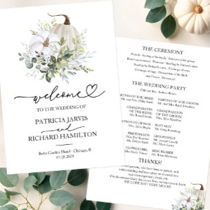 Greenery Pumpkin Fall Wedding Ceremony Program Invitation