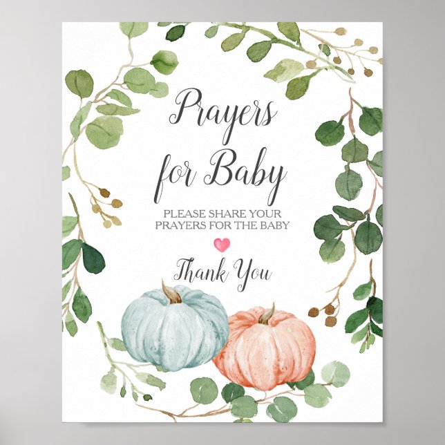 Greenery Pumpkin Gender Reveal Prayers for Baby Poster (Front)