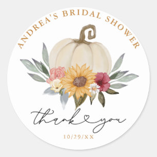 Greenery Pumpkin Sunflower Bridal Shower Thank you Classic Round Sticker
