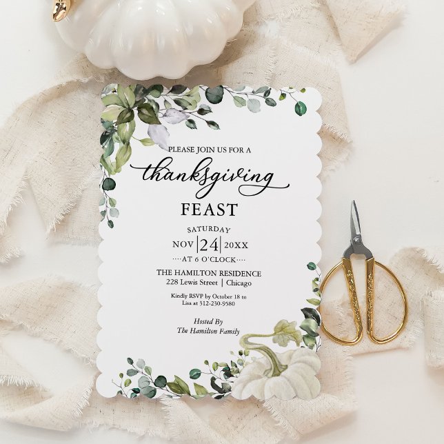 Greenery Pumpkin Thanksgiving Feast Invitation (Creator Uploaded)