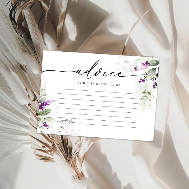 Greenery Purple Lilac Bridal Shower Advice Card (Creator Uploaded)