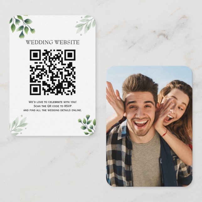 Greenery QR Code  and Photo Enclosure Invitation (Front/Back)