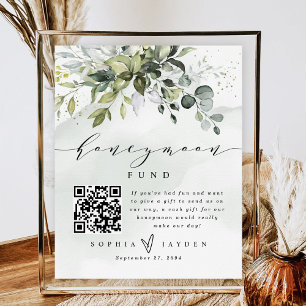 Greenery QR Code Honeymoon Wedding Cash Fund Sign