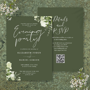 Greenery QR Code Olive Green Wedding Evening Party Invitation
