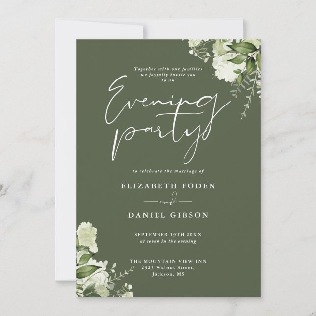 Greenery QR Code Olive Green Wedding Evening Party Invitation (Front)