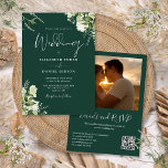 Greenery QR Code Photo Emerald Green Wedding Invitation<br><div class="desc">This elegant emerald green greenery floral wedding invitation can be personalised with your information in chic typography with your special photo,  wedding website details and your QR code on the reverse. Designed by Thisisnotme©</div>